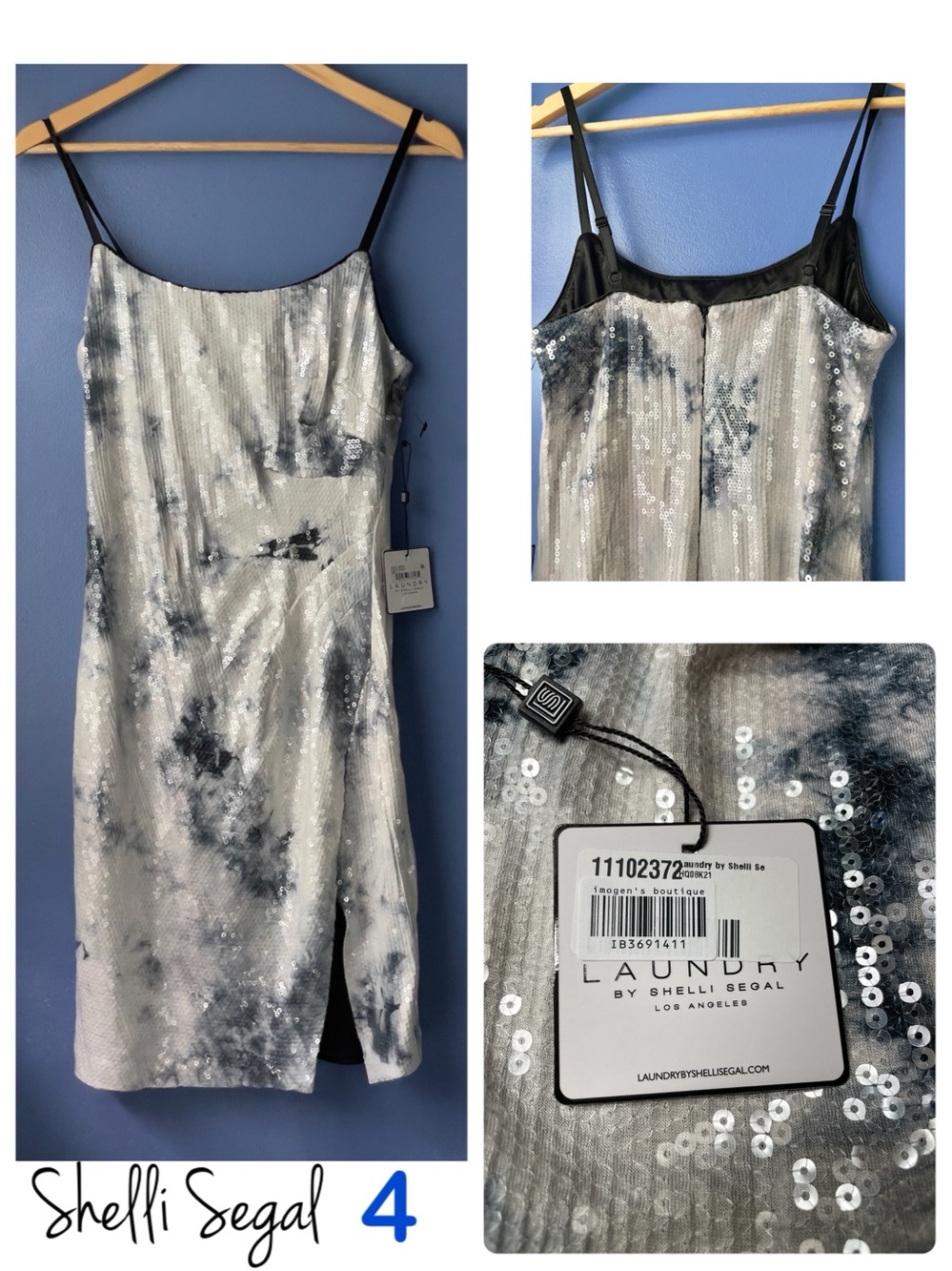 NWT Shelli Segal navy silver galaxy sequined Laundry fitted tulip-split size 4